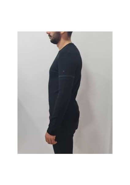Erkek O Yaka Kol Şertli Basıc Sweat Siyah WK25425
