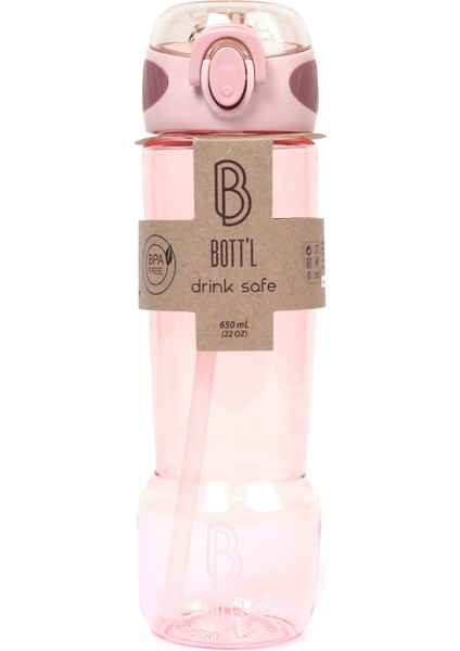 Tritan Kırılmaz Matara Kırılmaz Suluk 650ML Pembe Nozer