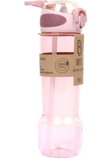 Tritan Kırılmaz Matara Kırılmaz Suluk 650ML Pembe Nozer