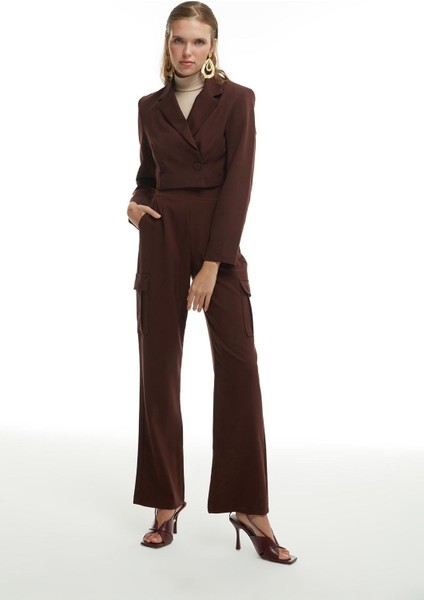 Kruvaze Crop Blazer Ceket Kahverengi modelleri