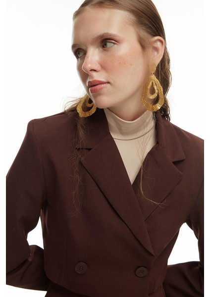 Kruvaze Crop Blazer Ceket Kahverengi fırsatları
