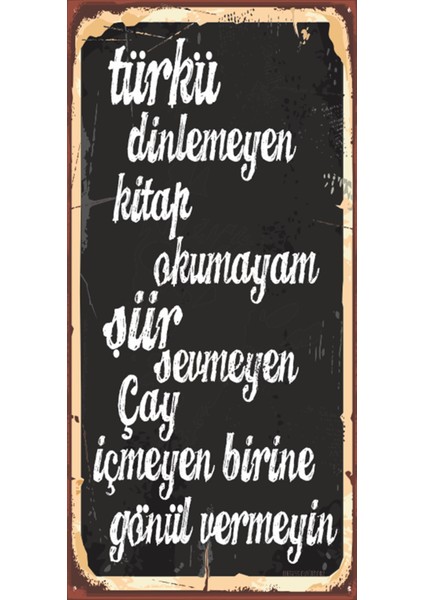 Türkü Kitap Şiir Çay (10 cm x 20 Cm) Mini Retro Ahşap Poster