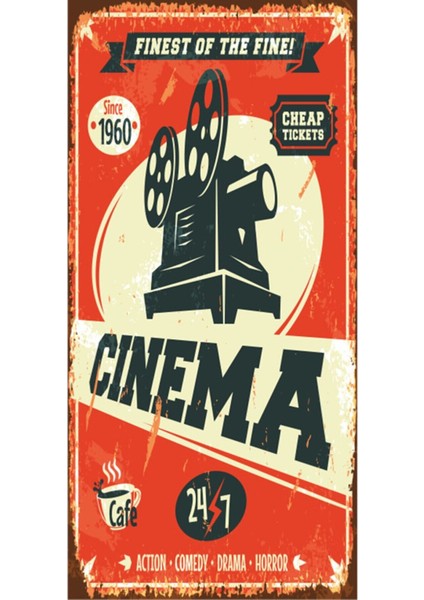 Sinema (10 cm x 20 Cm) Mini Retro Ahşap Poster