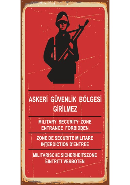 Askeri Güvenlik Bölgesi Girilmez (10 cm x 20 Cm) Mini Retro Ahşap Poster