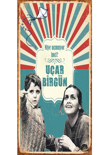 Uçurtmayı Vurmasınlar Yeşilçam (10 cm x 20 Cm) Mini Retro Ahşap Poster