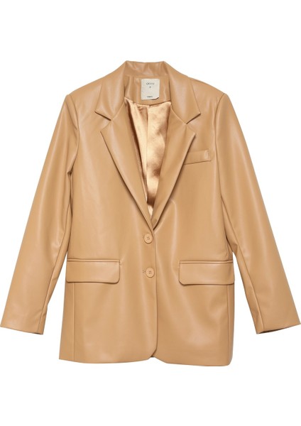 Blazer Deri Ceket Camel