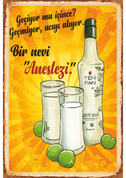 Rakı Alkol Bir Nevi Anestezi Retro Ahşap Poster