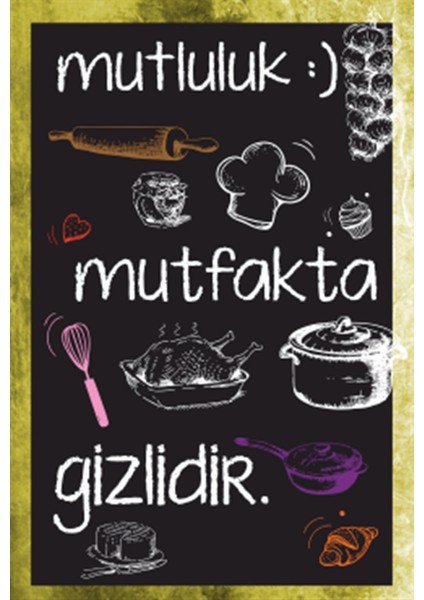 Mutluluk Mutfakta Gizlidir Retro Ahşap Poster