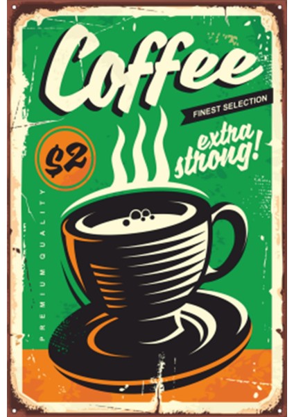 Coffee Kahve Temalı Retro Ahşap Poster