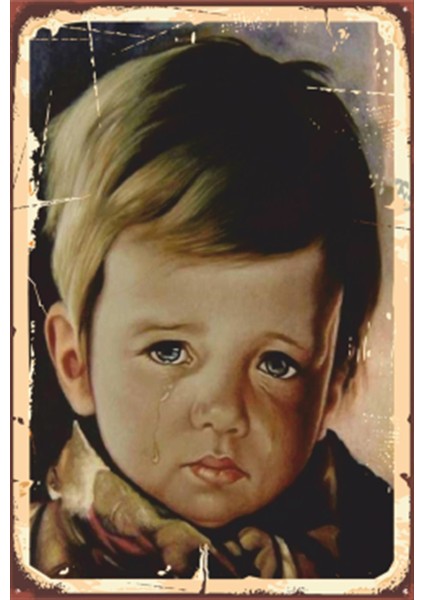 Ağlayan Çocuk Tablosu Retro Ahşap Poster