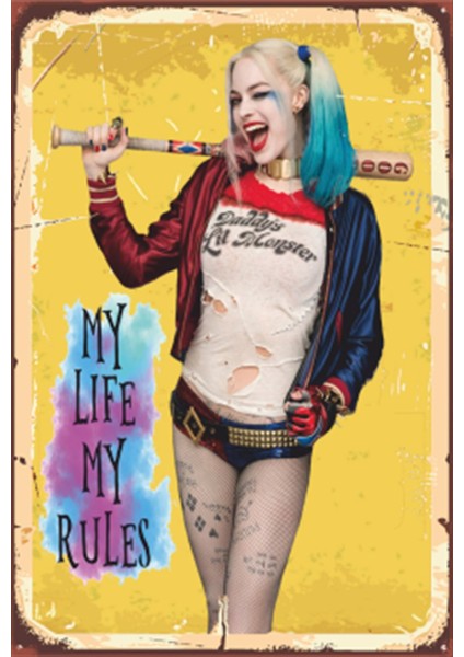 Harley Quinn Benin Hayatım Benim Kurallarım Retro Ahşap Poster