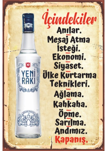 Türk Rakısının Içindekiler Retro Ahşap Poster