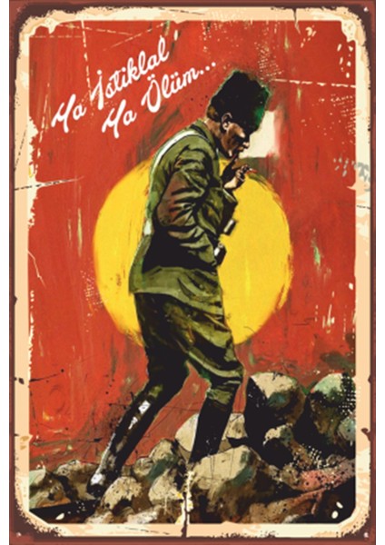 Atatürk Ya Istiklal Ya Ölüm Retro Ahşap Poster