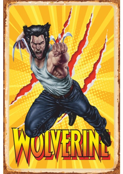 Wolverine Süper Kahramanlar Retro Ahşap Poster