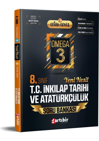 Artıbir Yayınları 8. Sınıf Çetin Ceviz Omega 3 T.C. Inkilap Tarihi ve Atatürkçülük Soru Bankası