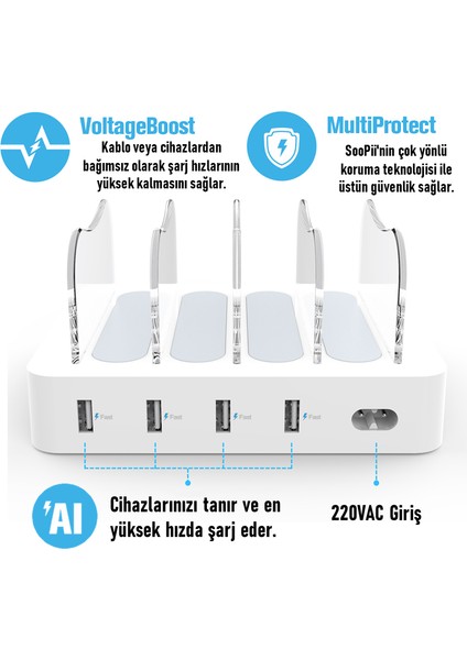 CS40 22W 4 Port Masaüstü USB Çoklu Şarj İstasyonu