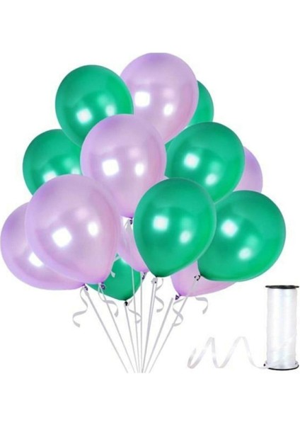 75 Adet Metalik Balon (Koyu Yeşil - Lila )- Helyum Gazı Uyumludur.-5 Metre Balon Zıncırı Hediye