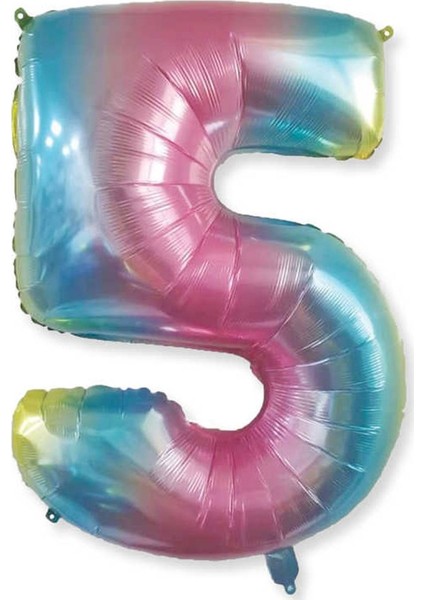 5 Yaş -Rakam Sayı Folyo Balon 100 cm Rengarenk -Gökkuşağı Renkli Folyo Balon-Helyum Gazı Uyumludur