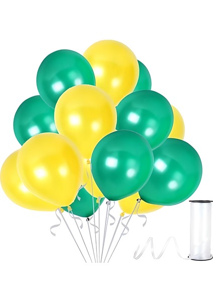 75 Adet Metalik Balon (Koyu Yeşil - Sarı )- Helyum Gazı Uyumludur.-5 Metre Balon Zıncırı Hediye