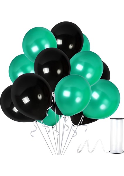 30 Adet Metalik Balon (Koyu Yeşil - Siyah )- Helyum Gazı Uyumludur.-Dogum Günü Parti Balonları
