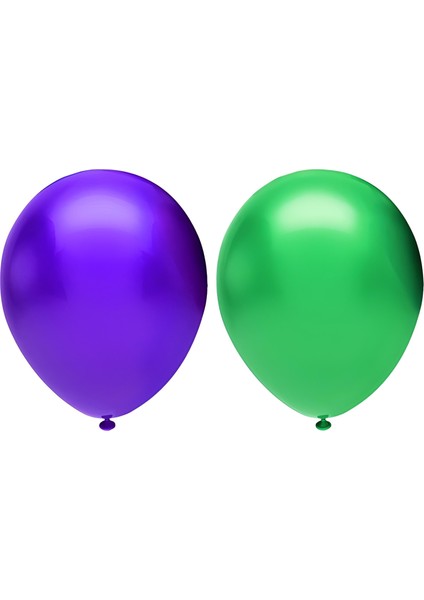 40 Adet Metalik Balon (Koyu Yeşil - Mor )- Helyum Gazı Uyumludur.-Dogum Günü Parti Balonları