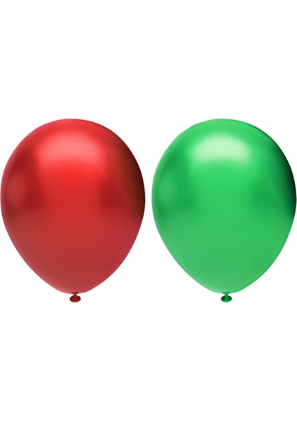 80 Adet Metalik Balon (Koyu Yeşil - Kırmızı )- Helyum Gazı Uyumludur.-Dogum Günü Parti Balonları