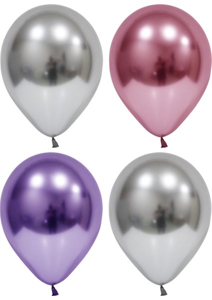 10 Adet Gümüş-Pembe-Mor Krom Balon (Aynalı Balon)