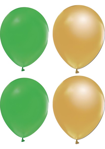 15 Adet Metalik Balon (Koyu Yeşil - Altın(Gold) )- Helyum Gazı Uyumludur.-Dogum Günü Parti Balonları