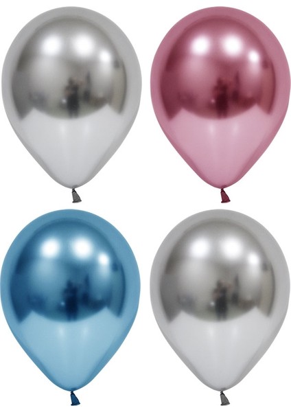 12 Adet Renkli-Pembe Krom Balon (Aynalı Balon)