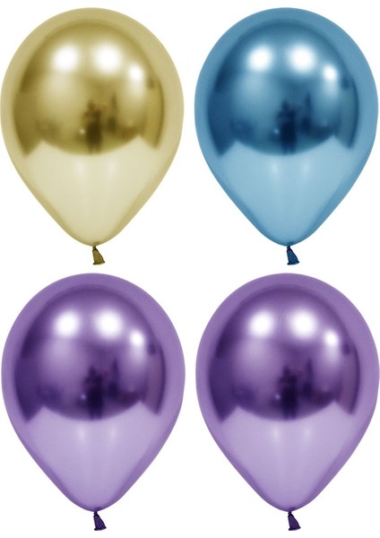 50 Adet Altın-Mavi - Mor Krom Balon (Aynalı Balon)
