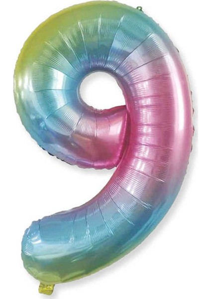 9 Yaş -Rakam Sayı Folyo Balon 100 cm Rengarenk -Gökkuşağı Renkli Folyo Balon-Helyum Gazı Uyumludur