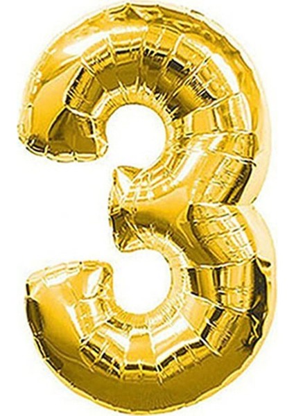 3 Yaş Rakam Folyo Balon 100 cm 40 Inç -Gold(Altın) Renk Folyo Balon
