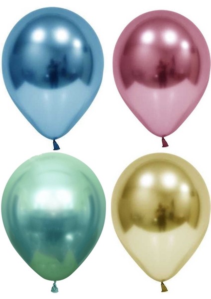 5 Adet Mavi Pembe Yeşil Gold(Altın) Krom (Aynalı ) Balon - Balonlar Helyum Uyumludur.