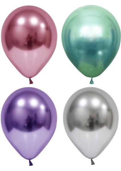 5 Adet Pembe Yeşil Mor Gümüş Krom (Aynalı ) Balon - Balonlar Helyum Uyumludur.