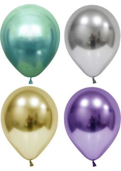 5 Adet Yeşil Mor Gümüş Altın Krom (Aynalı ) Balon - Balonlar Helyum Uyumludur.