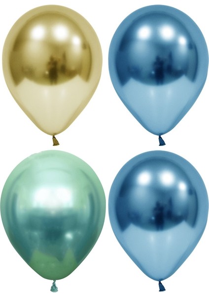 25 Adet Altın-Mavi-Yeşil Krom Balon (Aynalı Balon)