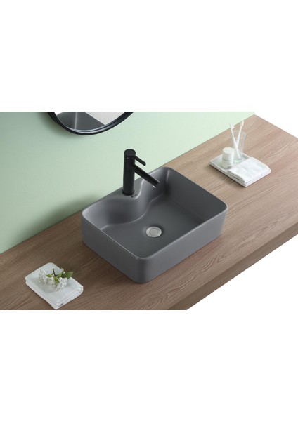 Finike Matt Grey Tezgah Üstü Çanak Lavabo