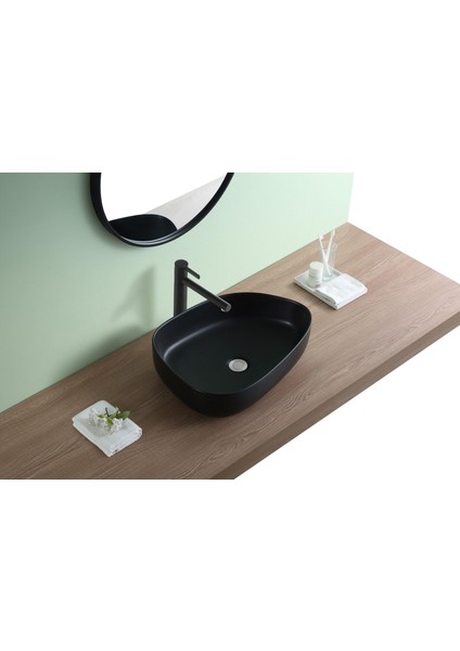 Troya Matt Black Tezgah Üstü Seramik Lavabo