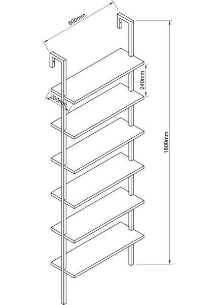 Tedarik Center Modern 6 Raflı Metal Kitaplık Duvara Monte Dekoratif Ofis Rafı