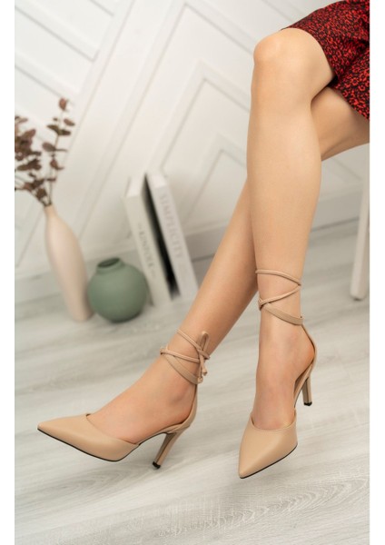 Burnu Kapalı Bilekten Bağlamalı Ten Kadın Ayakkabı modelleri