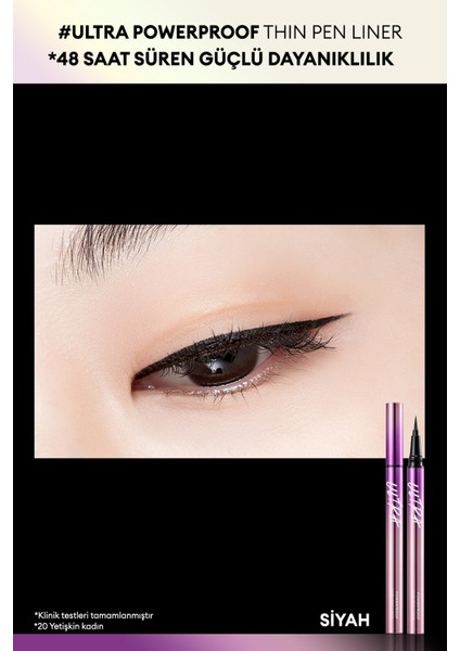 Su , Ter ve Yağa Dayanıklı , 48 Saate Kadar Kalıcı Eyeliner Ultra Powerproof Thin Pen Liner (Black)