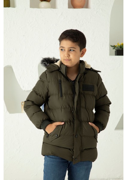 Kapşonlu Içi Yünlü Erkek Çocuk Şişme Mont
