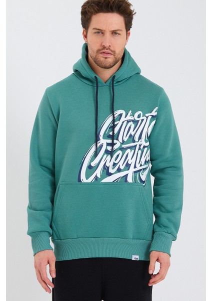 Kapüşonlu Kanguru Cepli Baskılı Sweatshirt