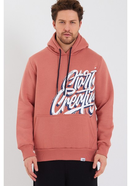 Kapüşonlu Kanguru Cepli Baskılı Sweatshirt