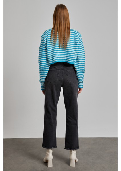 Kadın Antrasit Yüksek Bel Pis Paça Loose Straight Jean modelleri