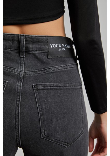 Kadın Füme Yüksek Bel Pis Paça Yırtıklı Loose Straight Jean