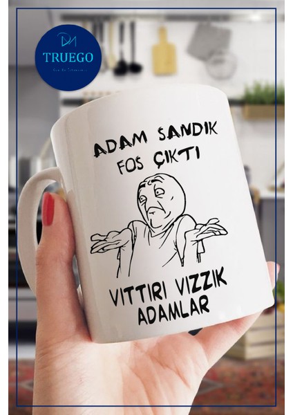 Baskılı Kupa Bardak Seramik Mug - Adam Sandık Fos Çıktı Vıttırı Vızzık Adamlar
