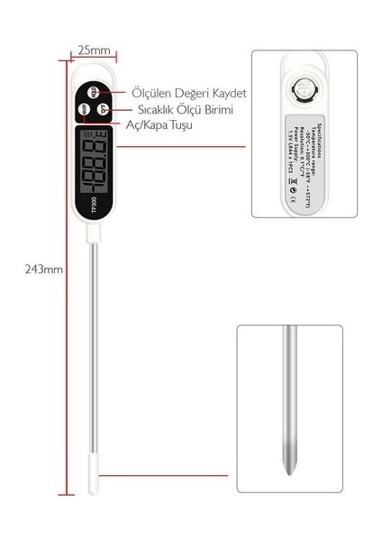 TP-300 Dijital Gıda Mutfak Termometresi