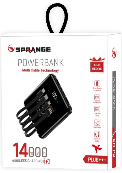 14000 Mah Dual USB Port LCD Ekran 3 Dahili Kablo Çift El Feneri Wireless Powerbank
