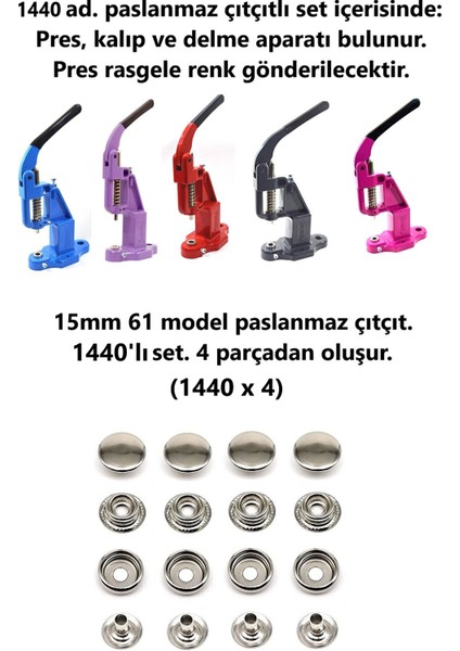 Çıtçıt Makinesi, 1440 Adet 15MM Paslanmaz Mont Çıtçıt, Kalıplarıyla Beraber.